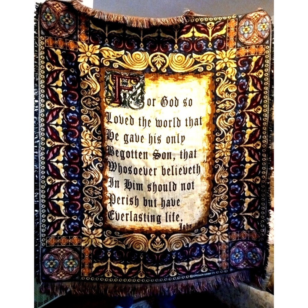 Tapestry Throw Blanket  'For God So Loved The World' 54"x46" John 3:16 USA